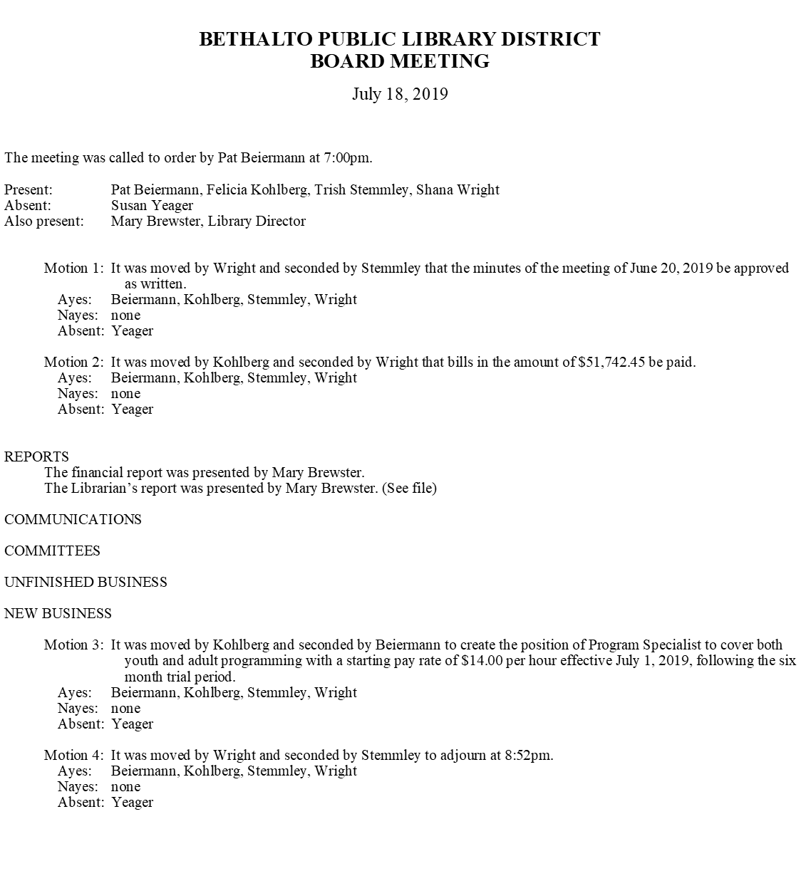 July 18, 2019 Board Minutes