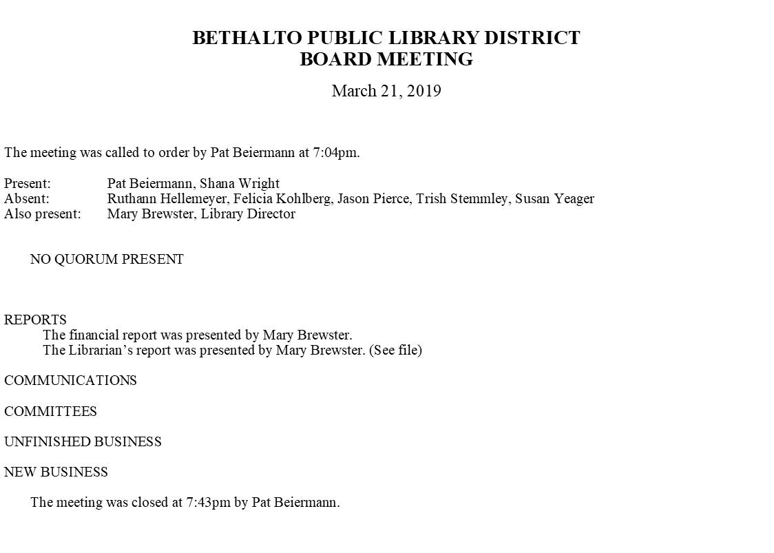 March 21, 2019 Board Minutes