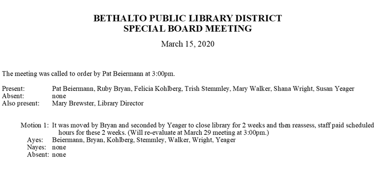 March 15, 2020 Special Board Minutes