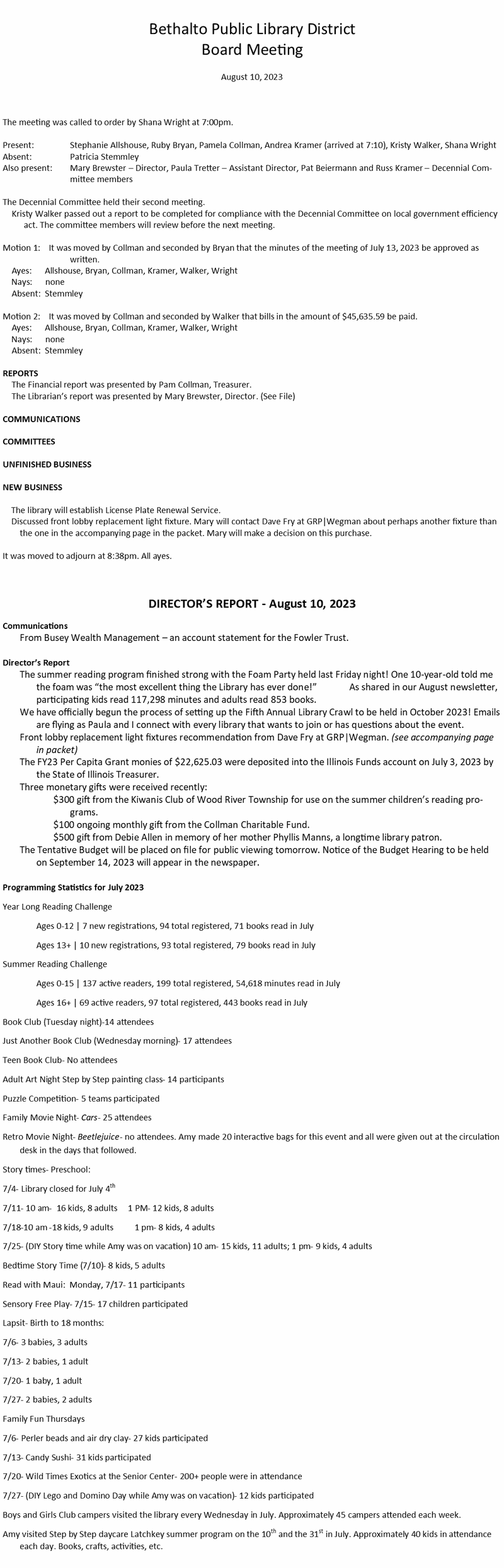 August 10, 2023 - Board Minutes