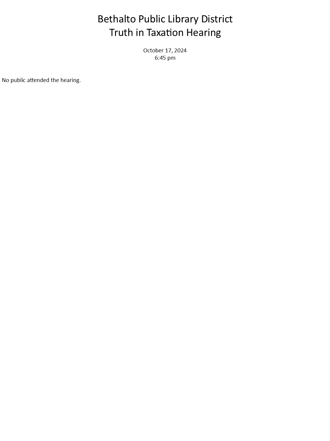 October 17, 2024 - Truth in Taxation Hearing