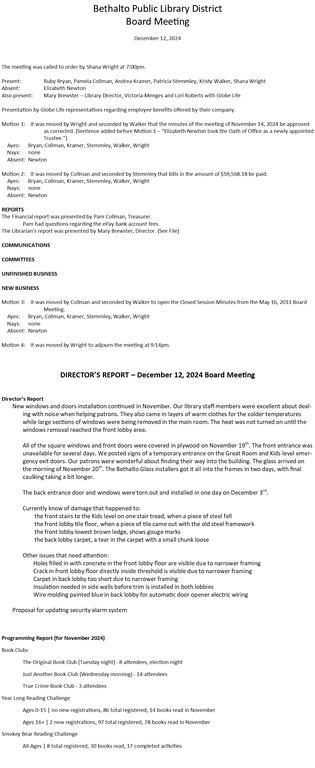December 12, 2024 - Board Minutes