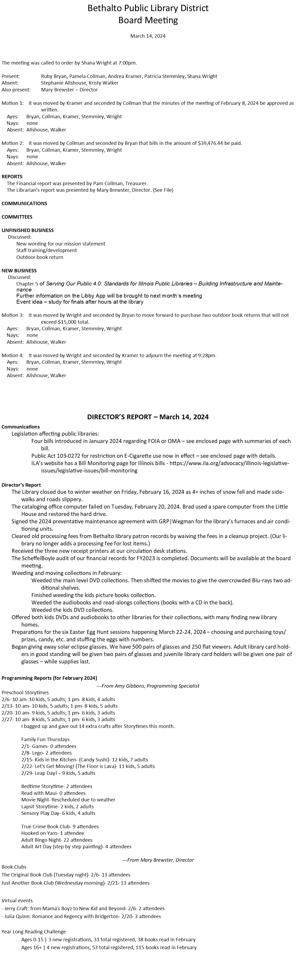 March 14, 2024 - Board Minutes
