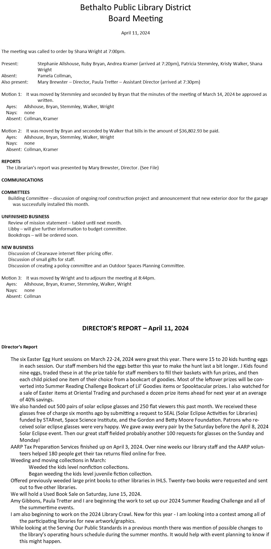 April 11, 2024 - Board Minutes