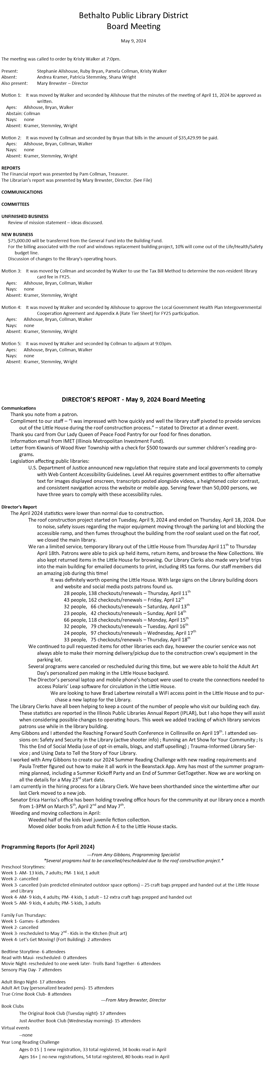 May 9, 2024 - Board Minutes
