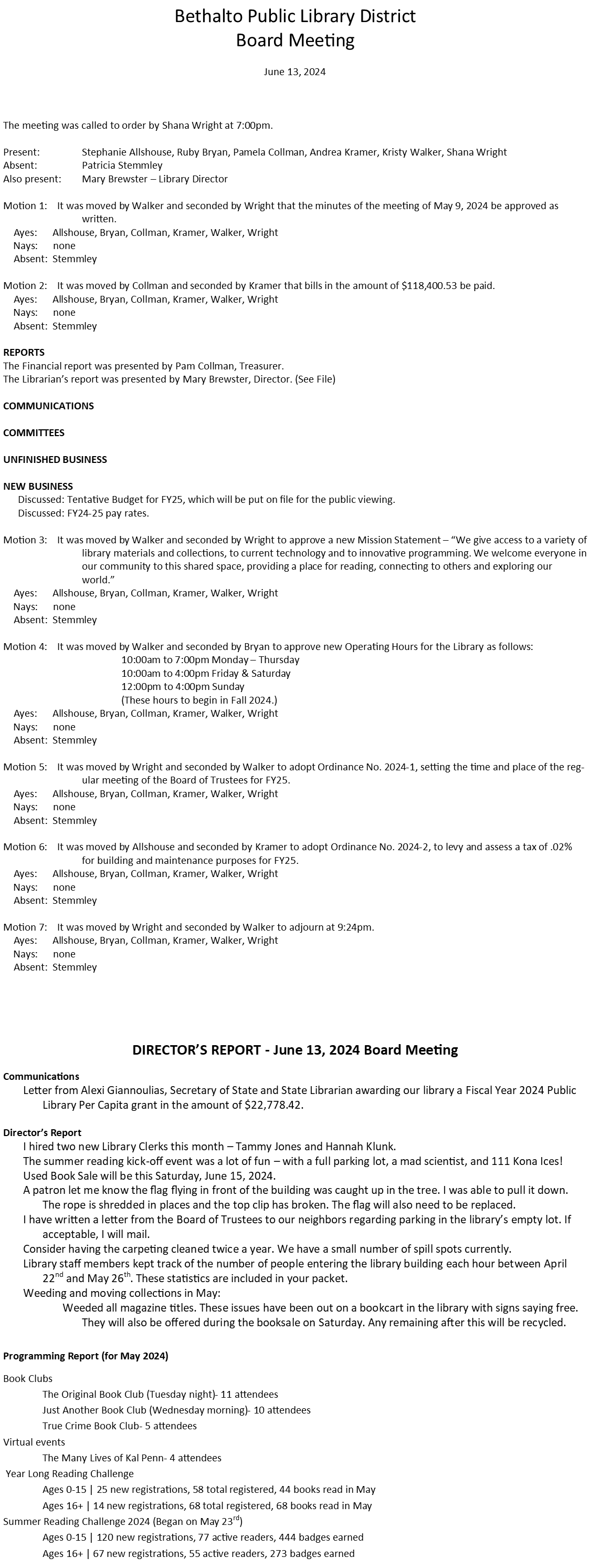 June 13, 2024 - Board Minutes