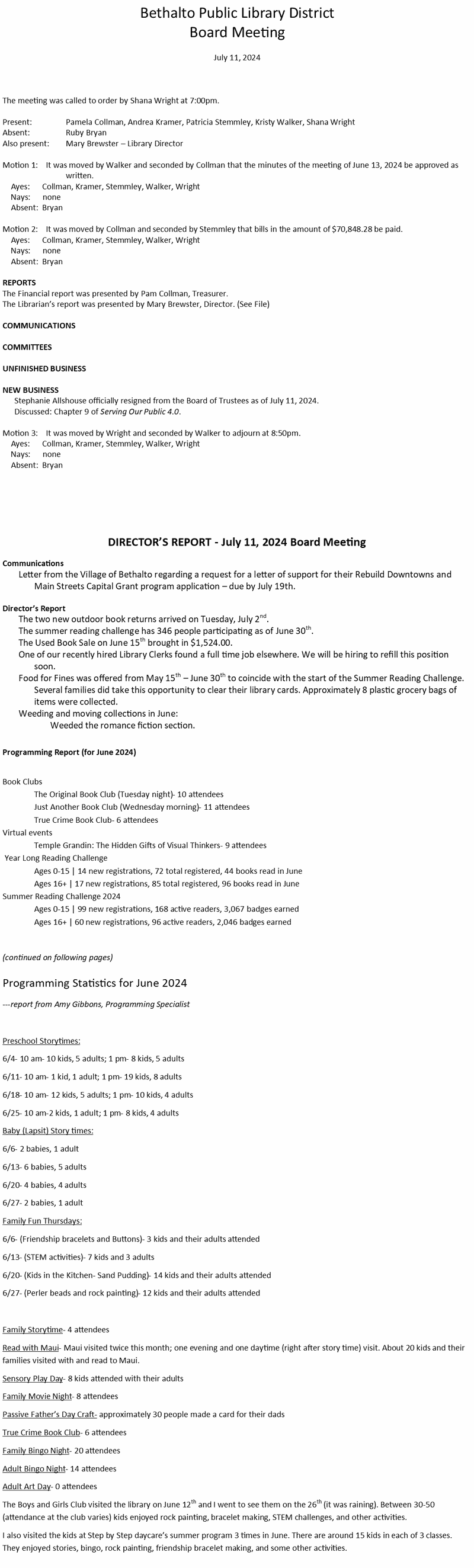 July 11, 2024 - Board Minutes