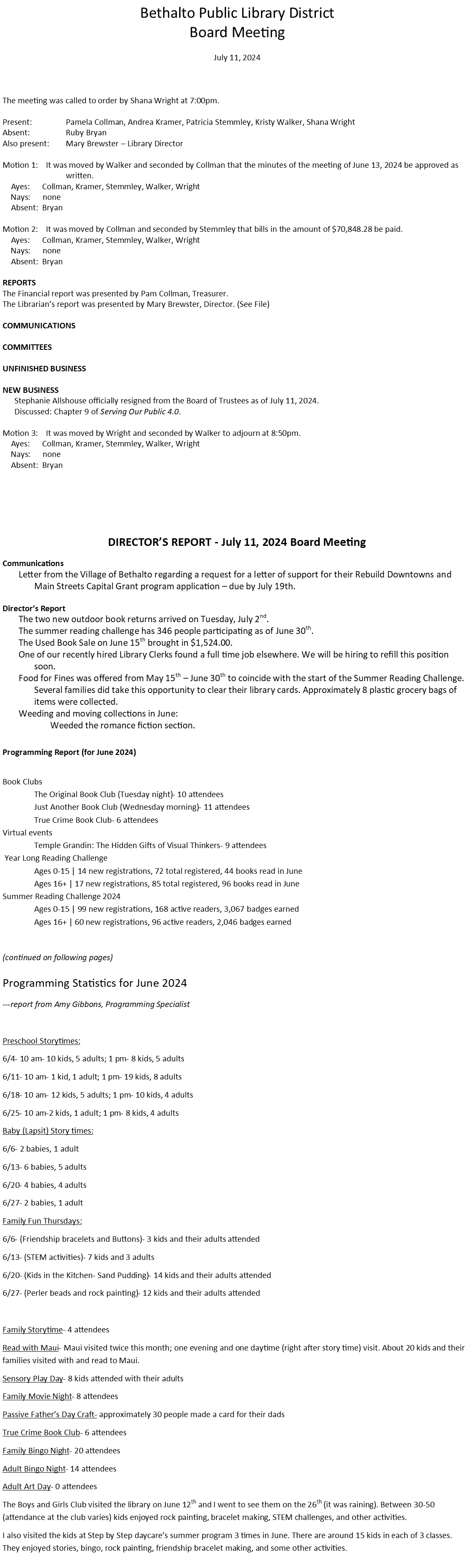 July 11, 2024 - Board Minutes