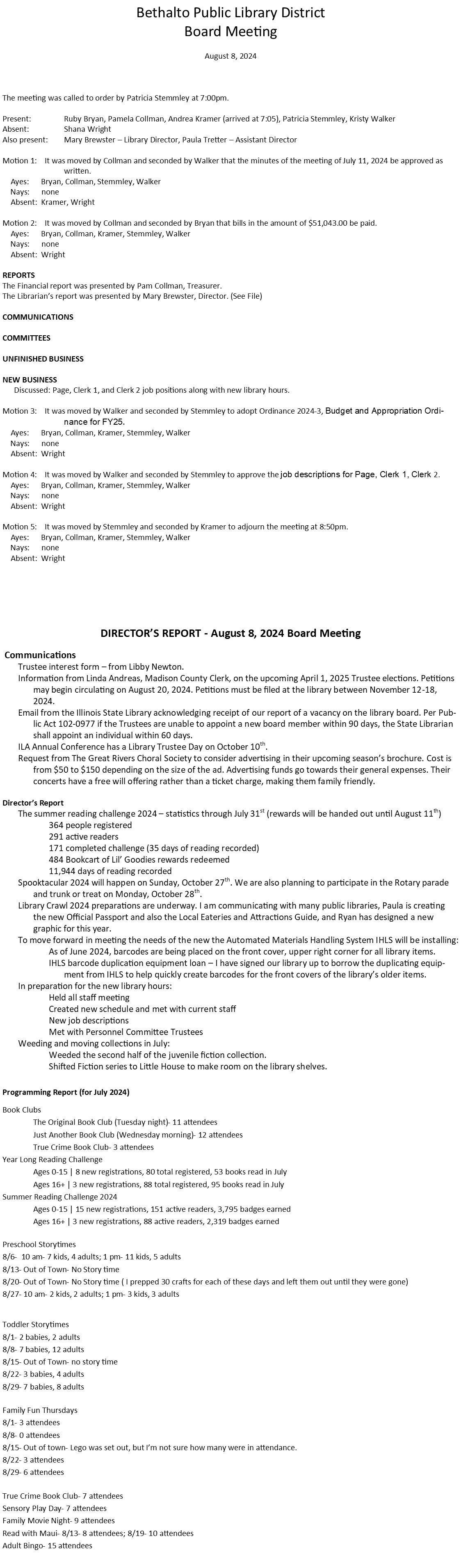 August 8, 2024 - Board Minutes