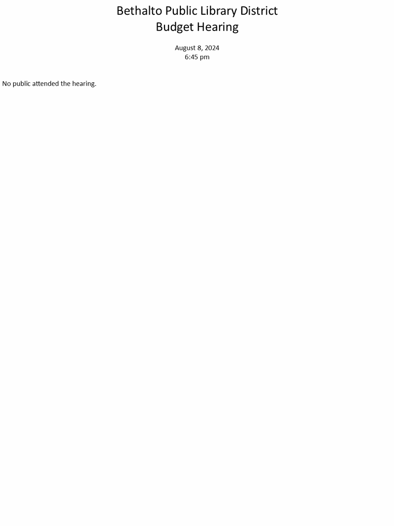 August 8, 2024 - Budget Hearing Minutes
