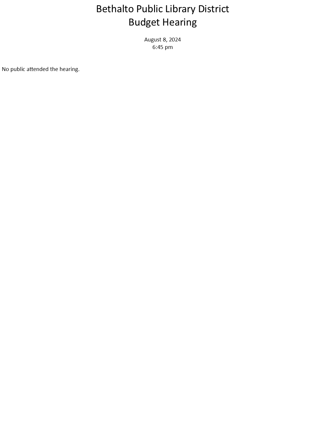 August 8, 2024 - Budget Hearing Minutes