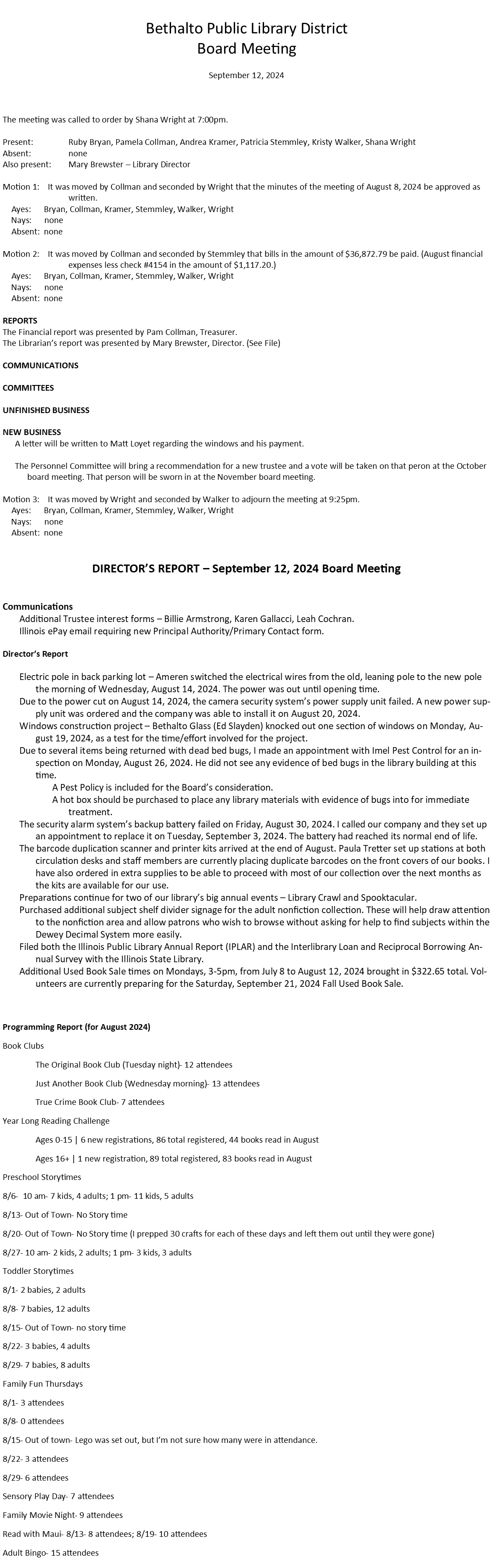 September 12, 2024 - Board Minutes