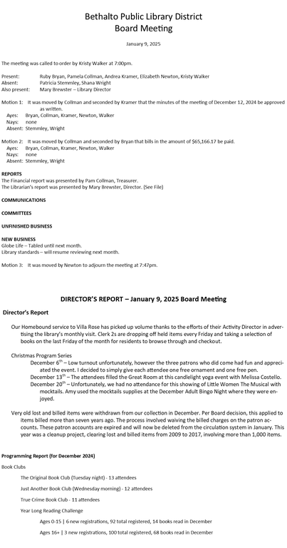 January 9, 2025 - Board Minutes