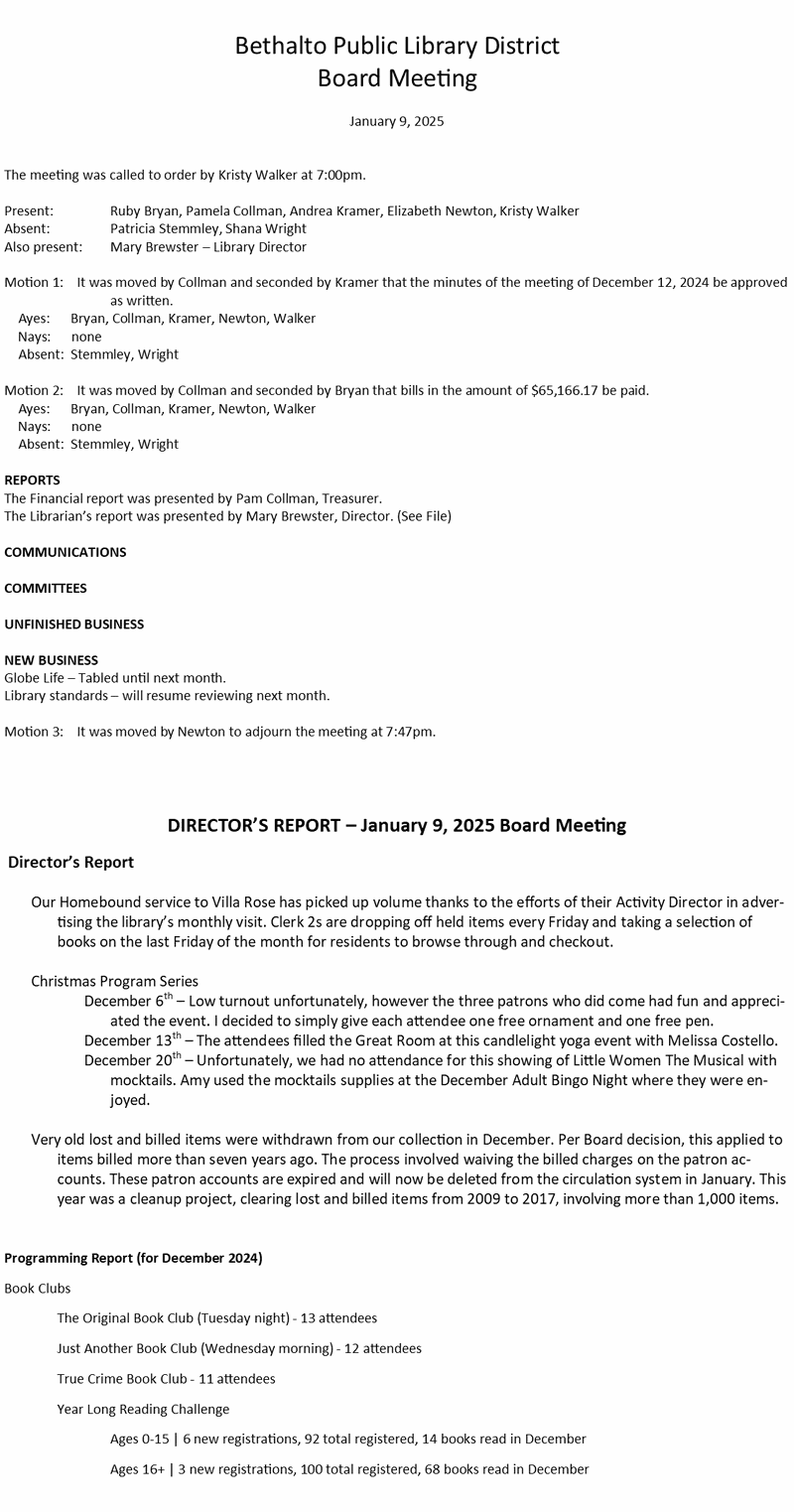 January 9, 2025 - Board Minutes