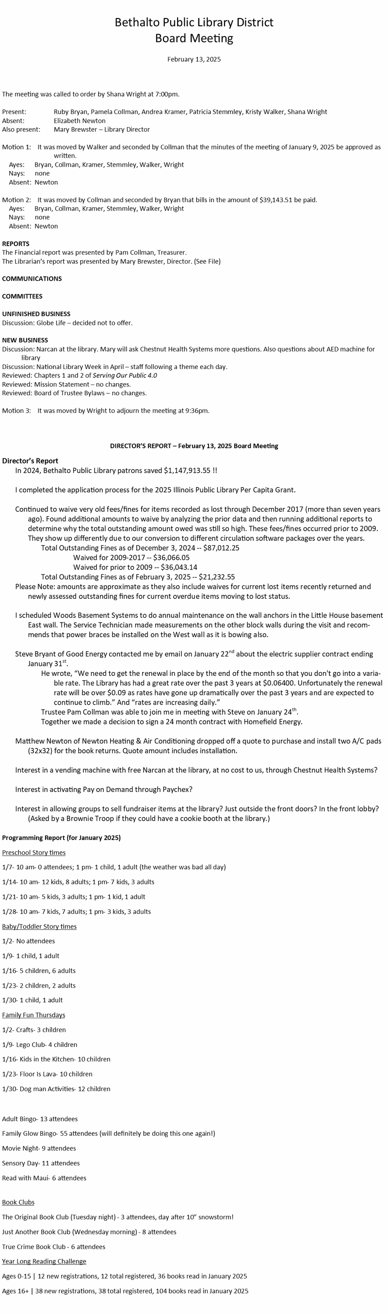 February 13, 2025 - Board Minutes