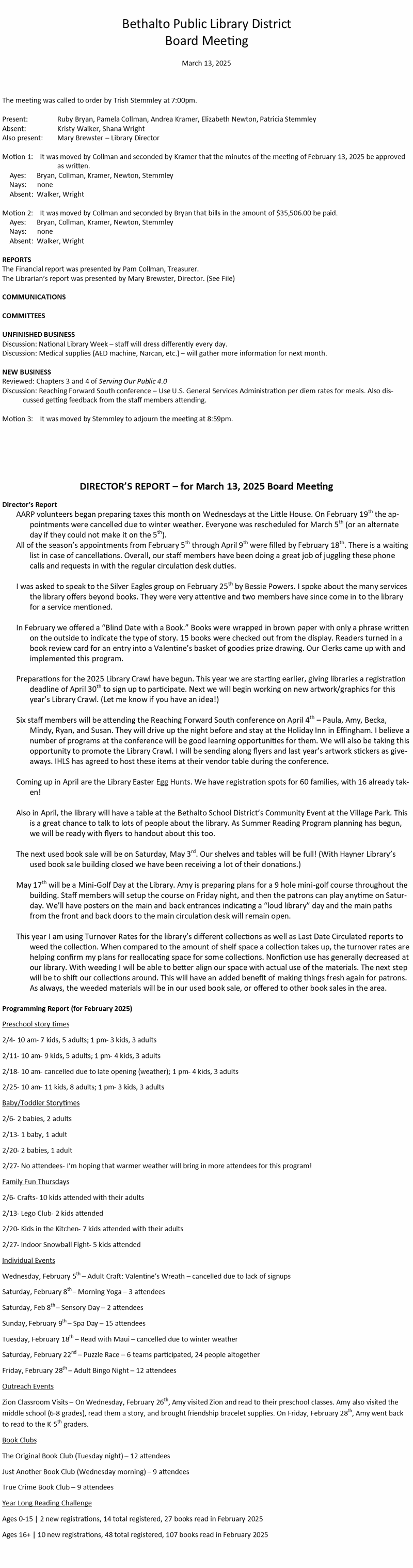 March 13, 2025 Board Minutes