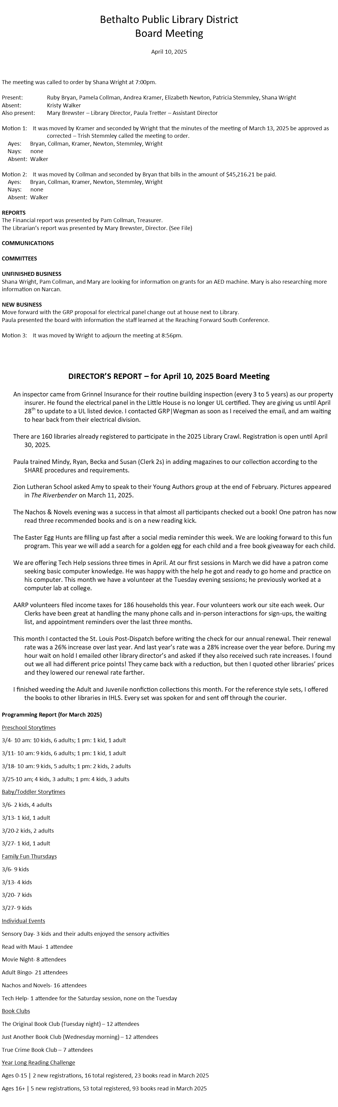 April 10, 2025 - Board Minutes