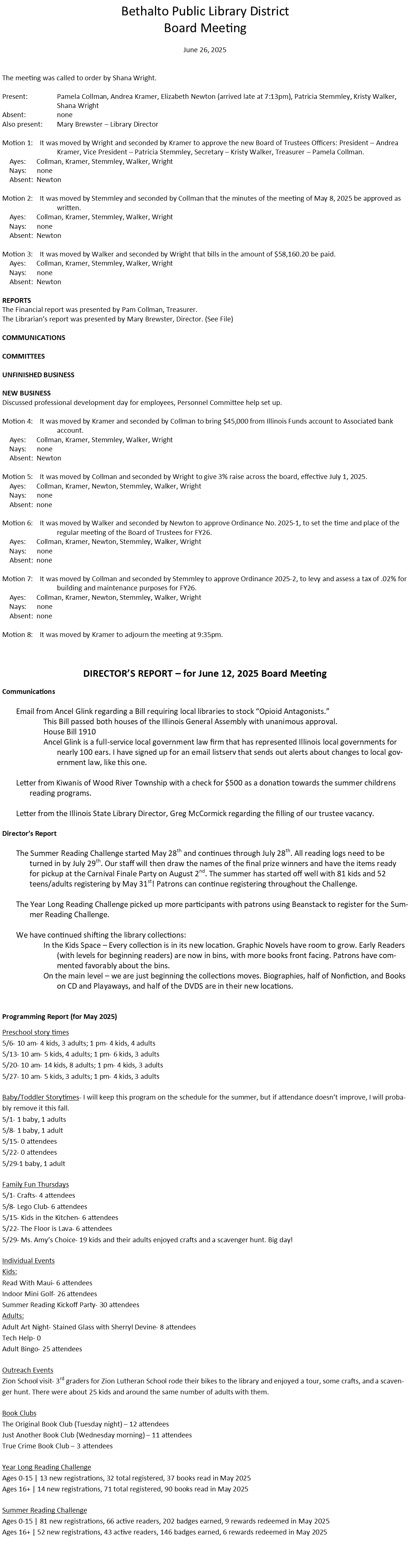 June 26, 2025 - Board Minutes