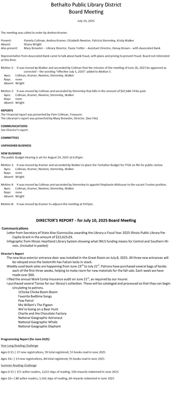 July 10, 2025 - Board Minutes