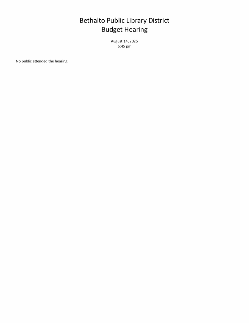 August 14, 2025 - Budget Hearing Minutes