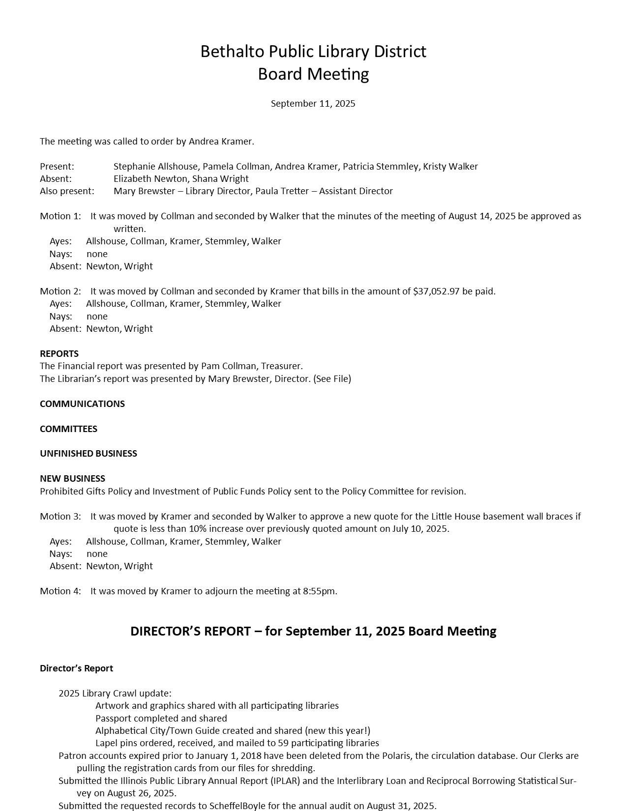 September 11, 2025 - Board Minutes