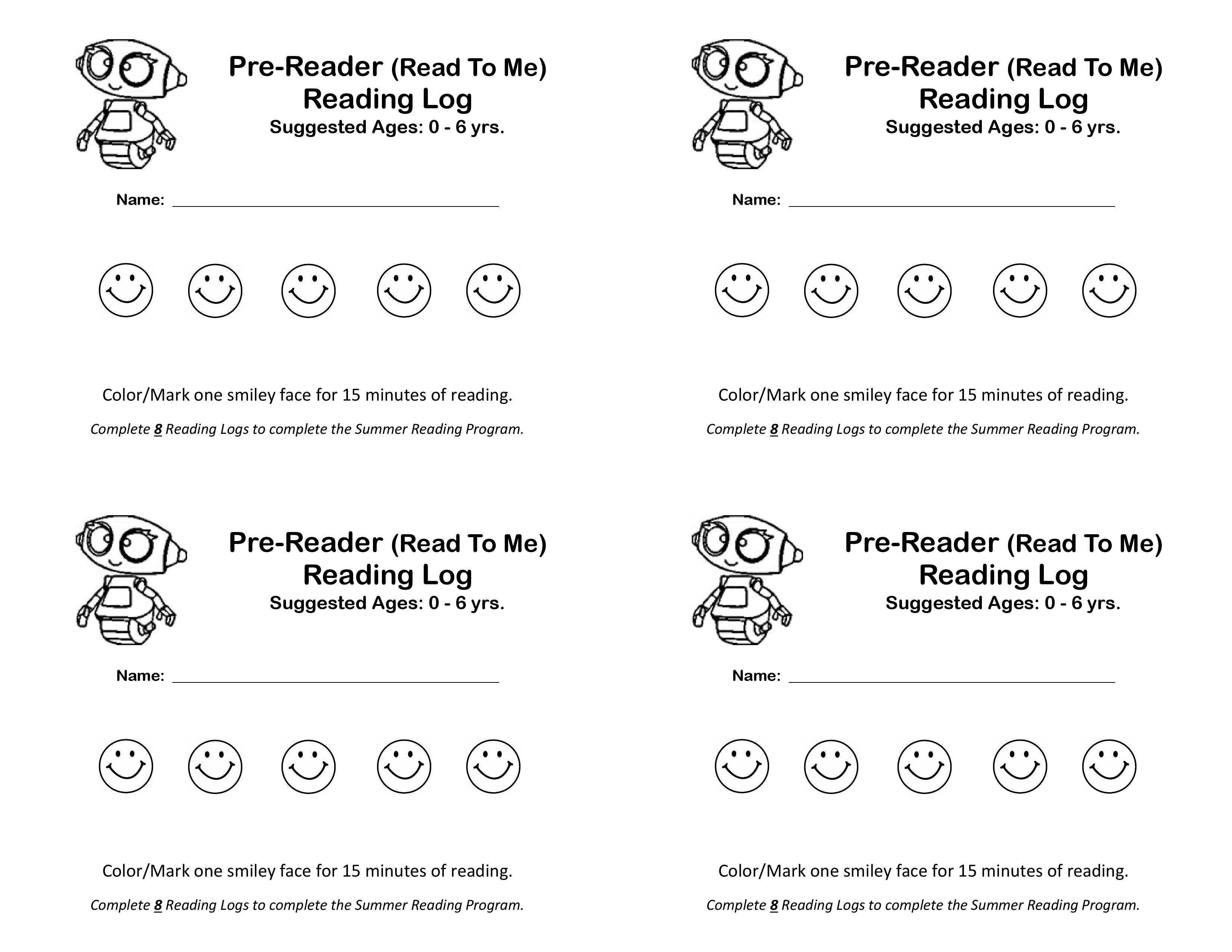 2017 Summer Reading Program Reading Logs - Pre-Readers.jpg
