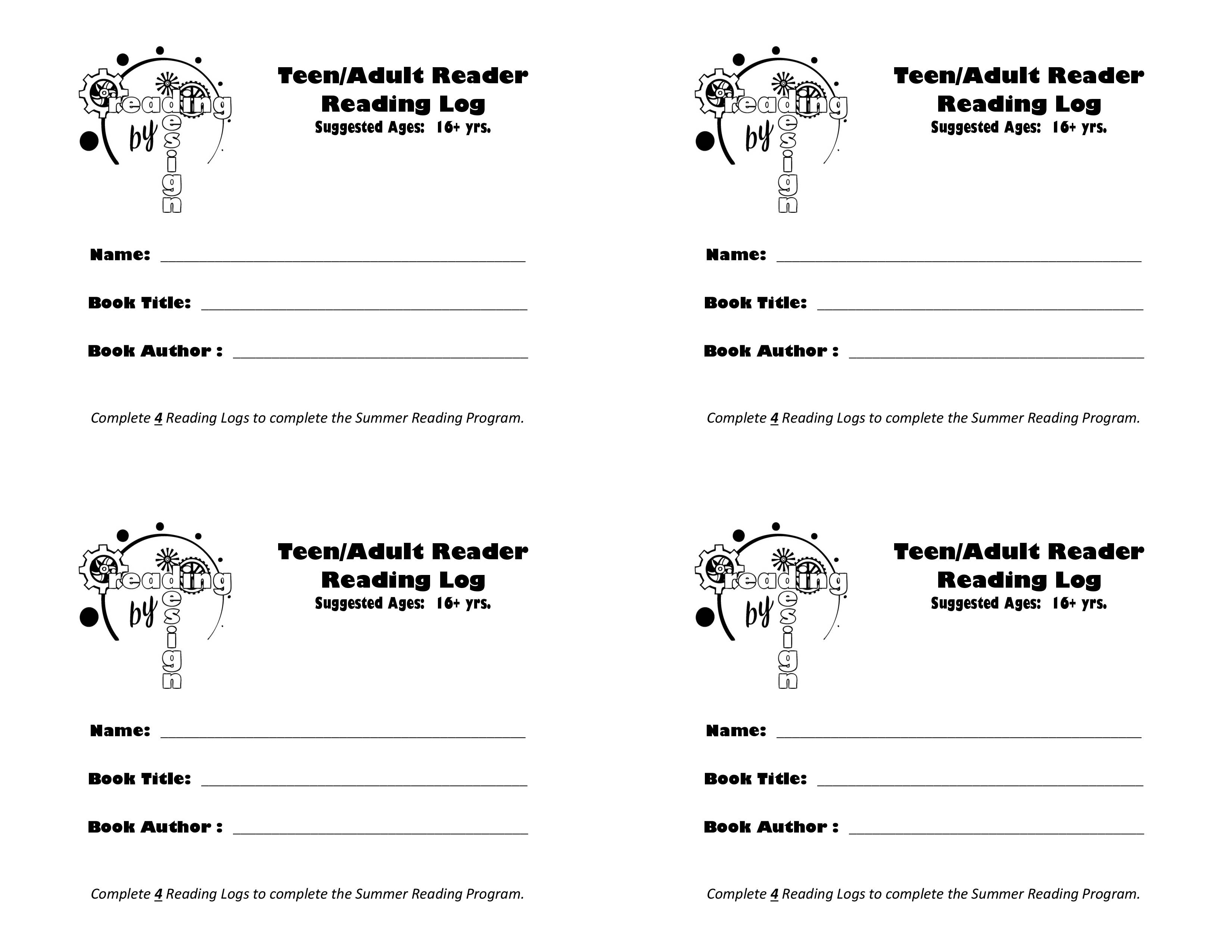 2017 Summer Reading Program Reading Logs - Teen Adult Readers.jpg