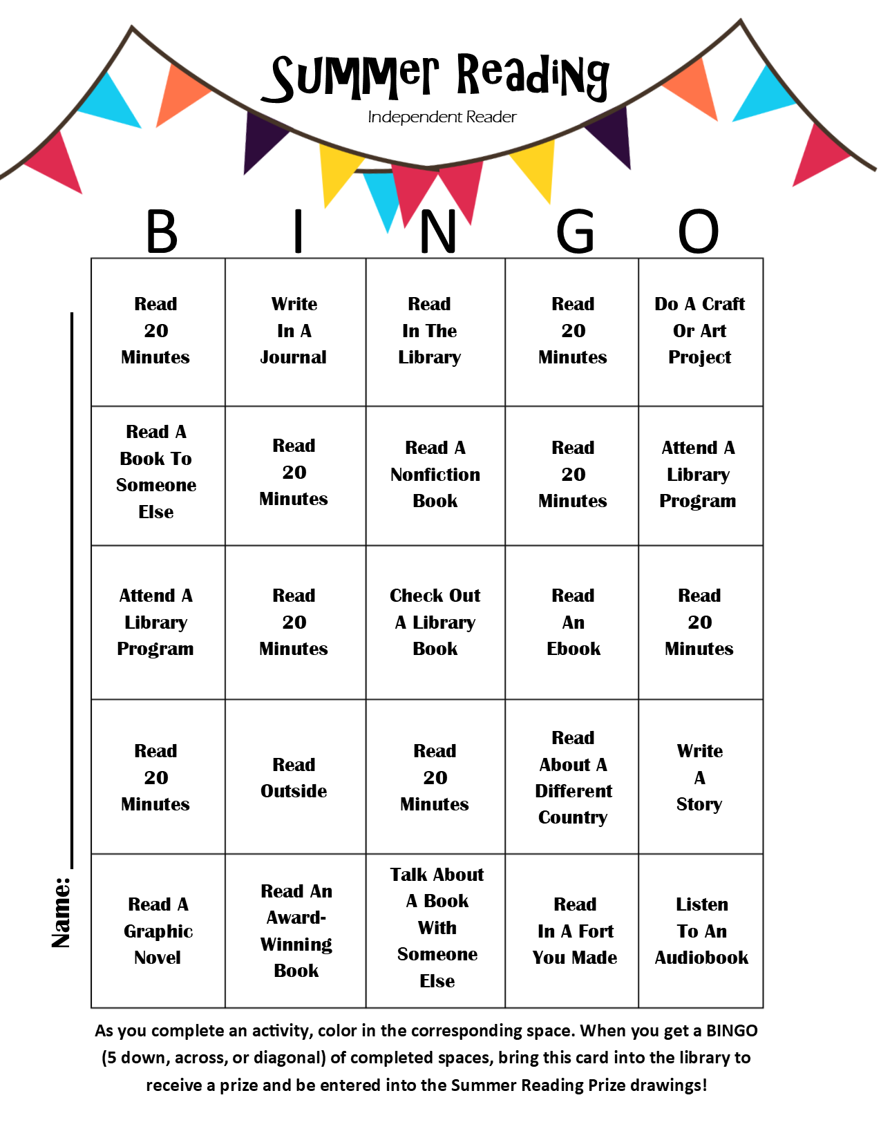 Summer Reading Bingo - Independent Reader.png